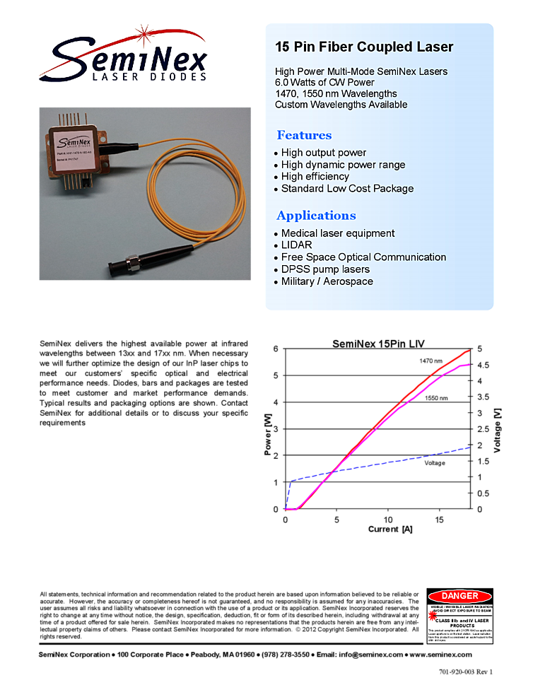 1550nm, 6 Watts, fiber coupled