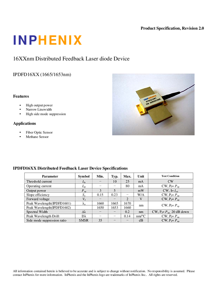 1665nm DFB Laser Diode
