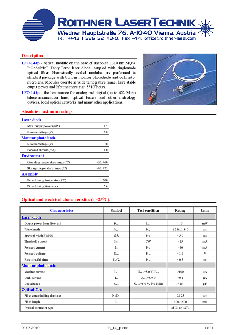 1310nm, 1mW, Coaxial