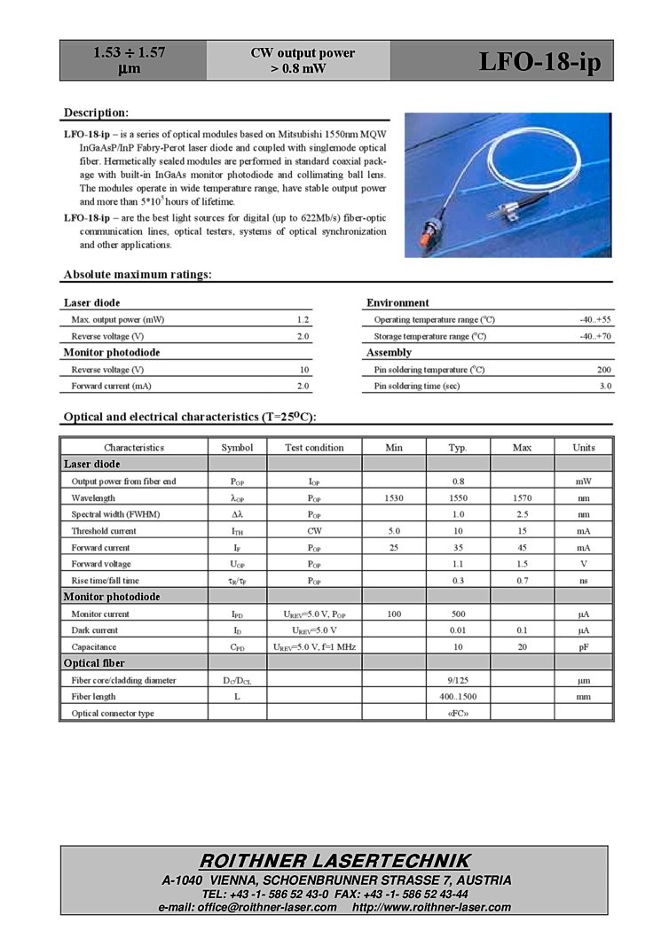 Fabry-Perot Laser, 1530nm, 1570nm