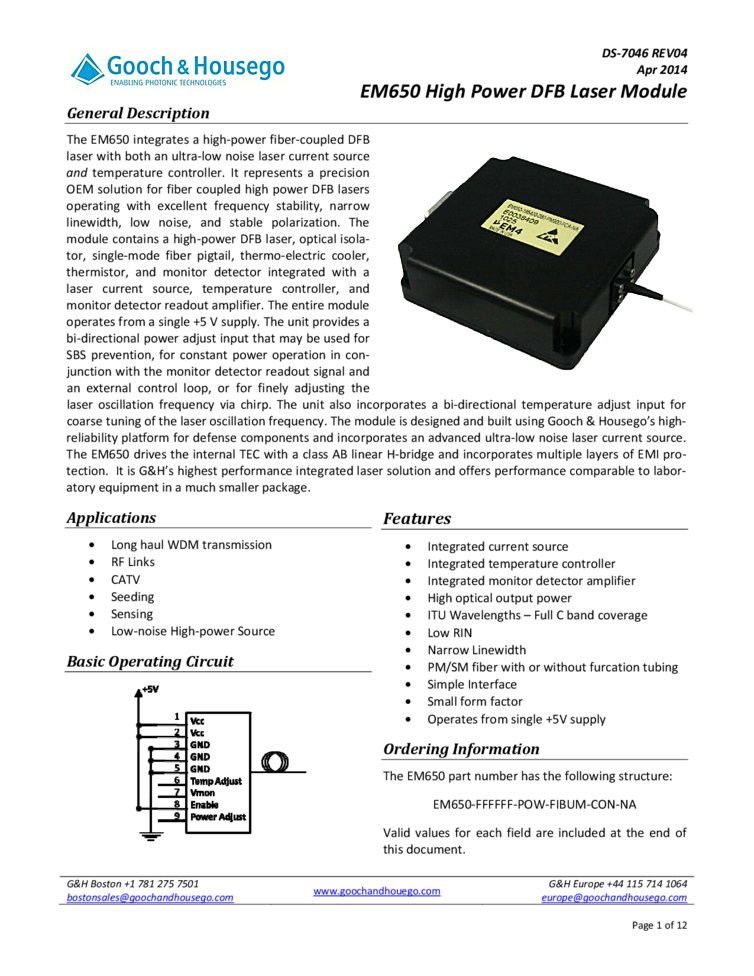 1519nm-1570nm OEM Modules, DFB