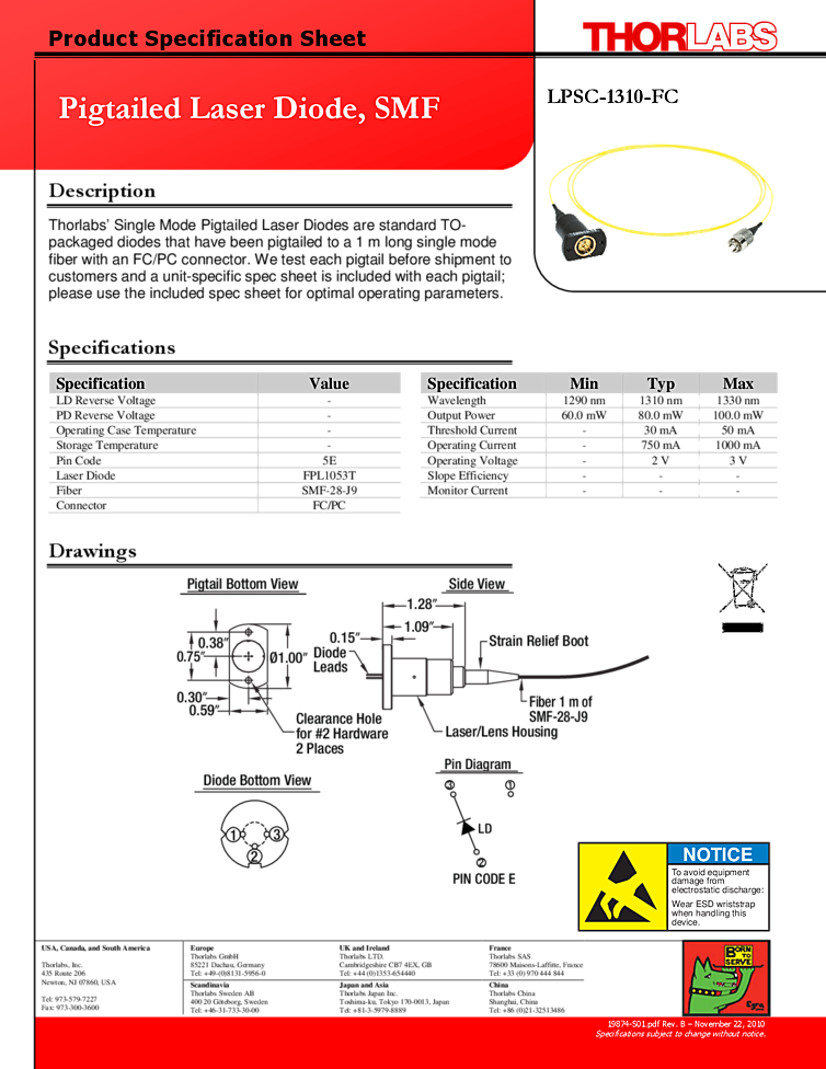 1310nm, 80mW, coaxial