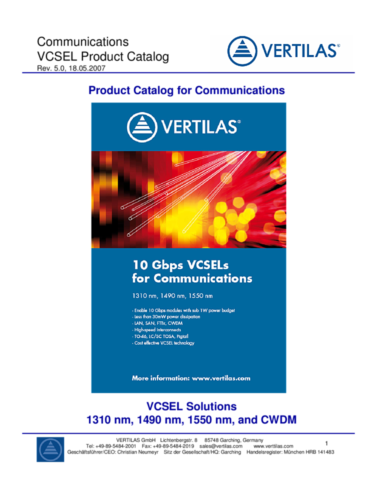 VCSEL, 1310nm, 1490nm, 1550nm