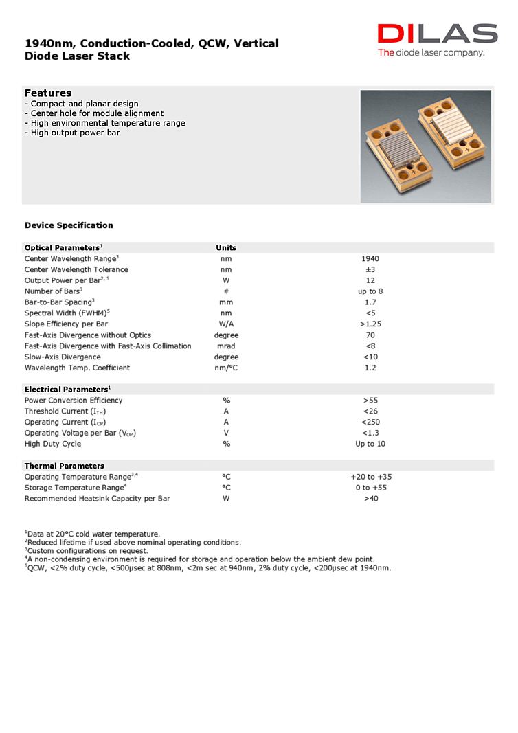 QCW Diode Laser Stack, 1940nm