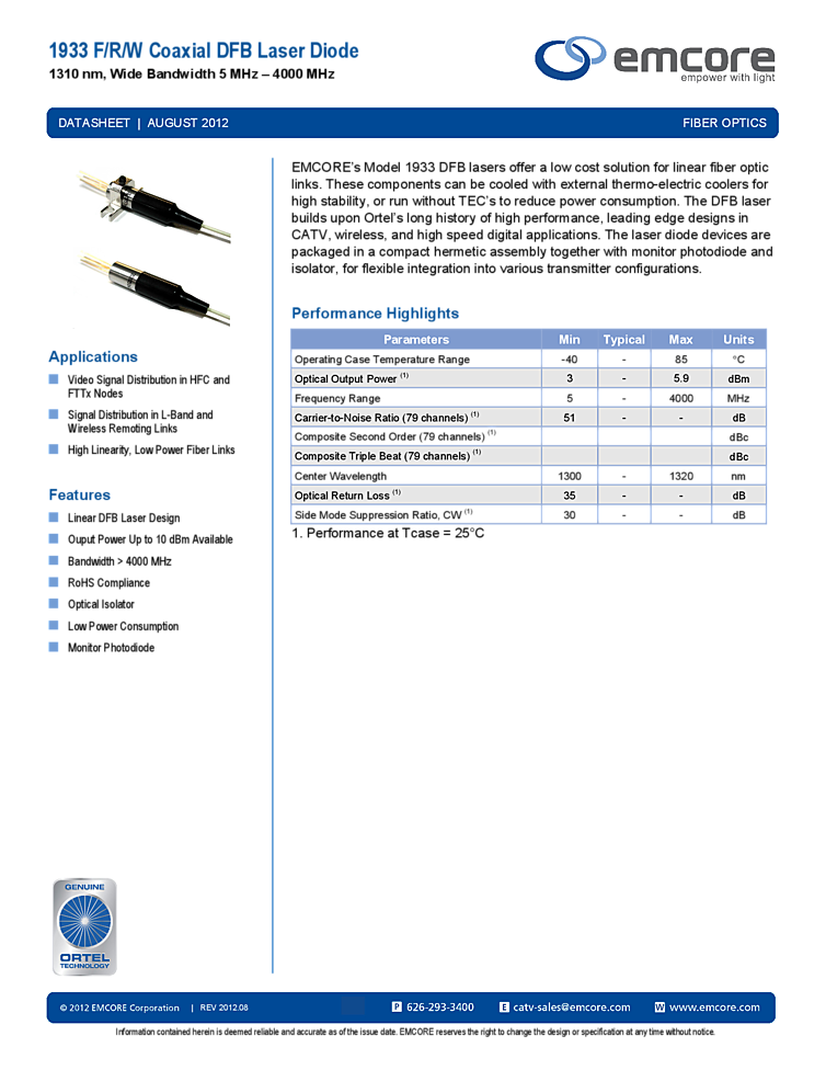 1520nm-1580nm, c-mount, 4W　