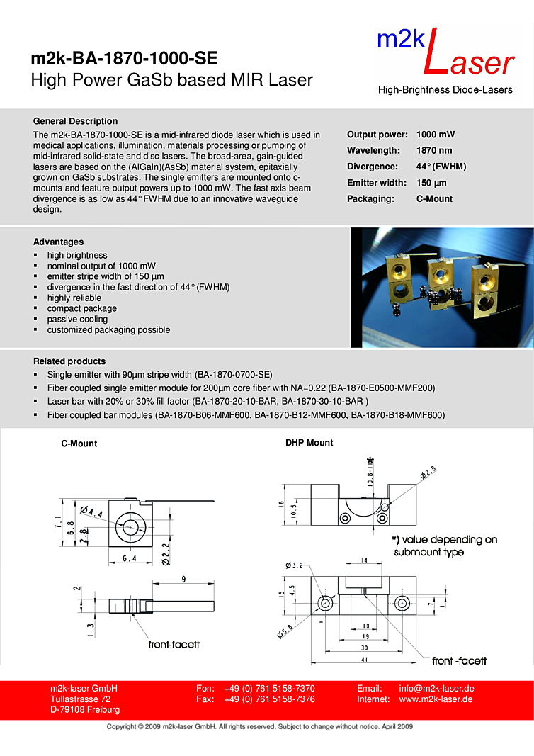 1 Watt Laser, 1870nm