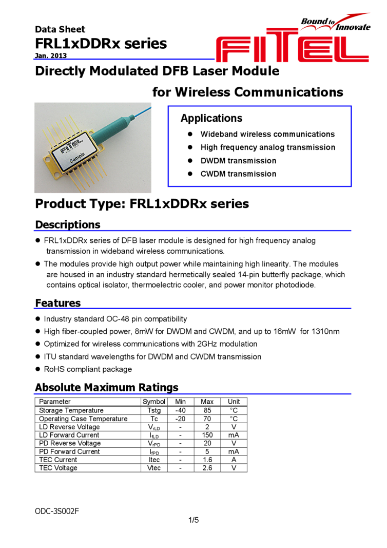 C-Band, 1550nm DFB Laser Diodes