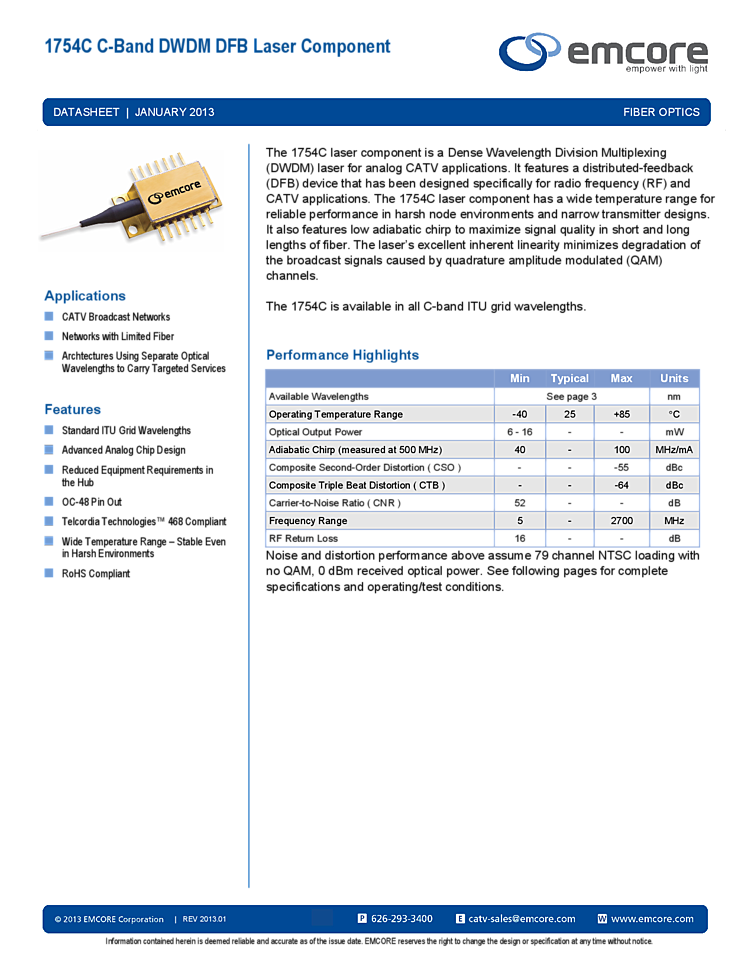 1550 NM, DFB Laser, CATV, RF