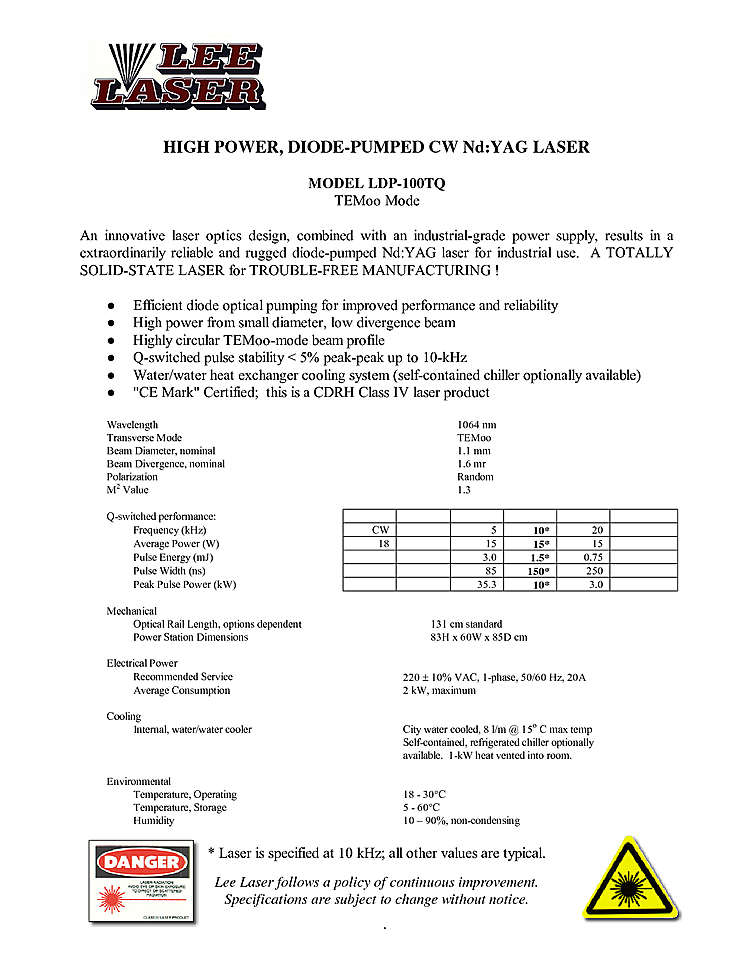 Nd:YAG Laser, Nanosecond, 1064nm, 1mJ