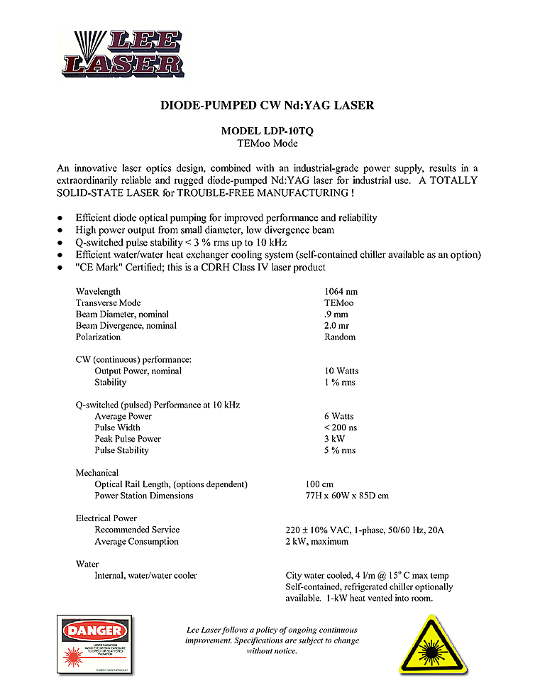 Nd:YAG Laser, CW, 1064nm, 10W