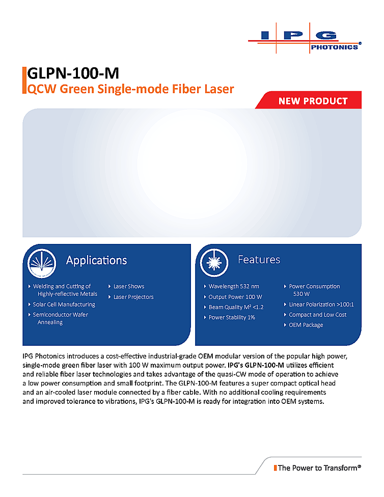 Fiber Laser, CW, 532nm, 100W