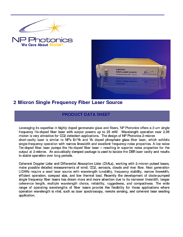 Fiber Laser, CW, 2050nm, 25mW