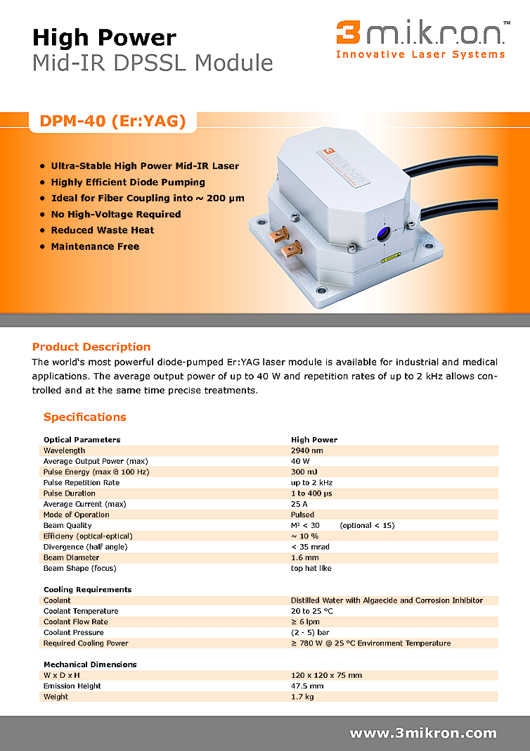 CW Laser, 2940nm, 40W