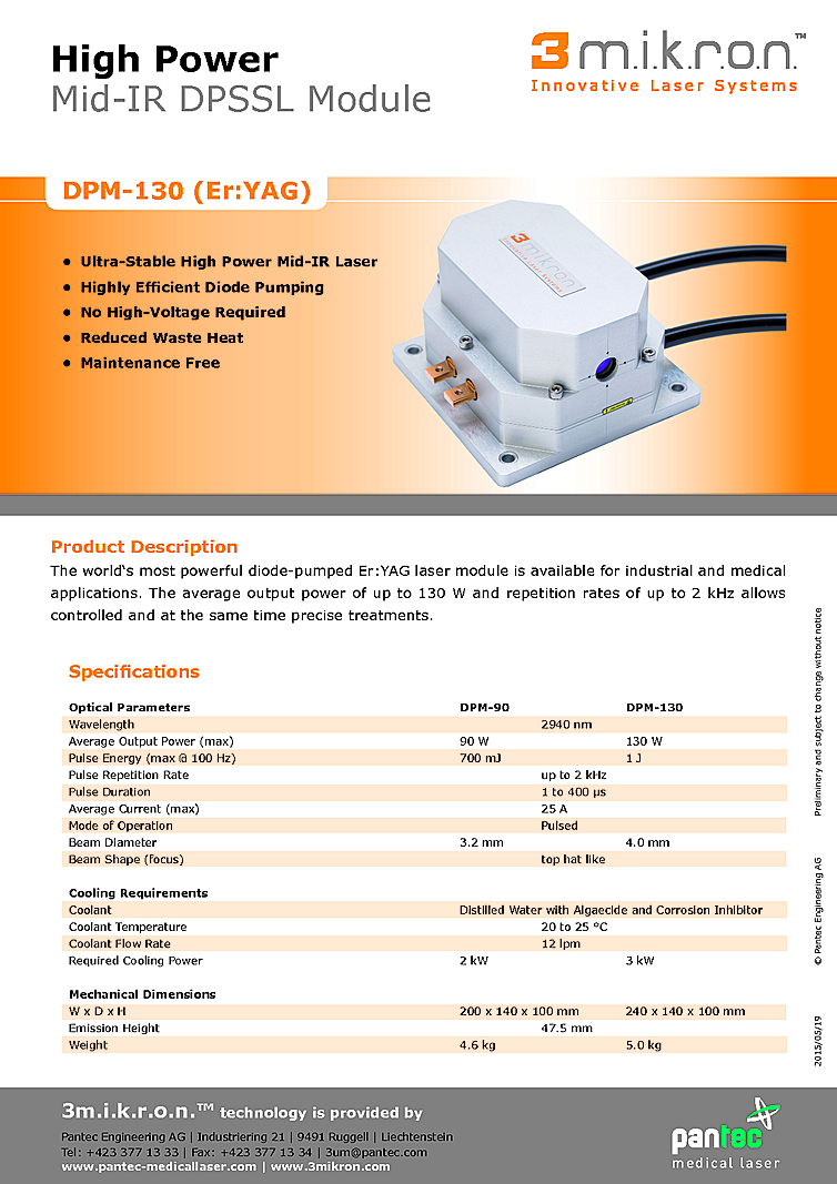 CW Laser, 2940nm, 130W