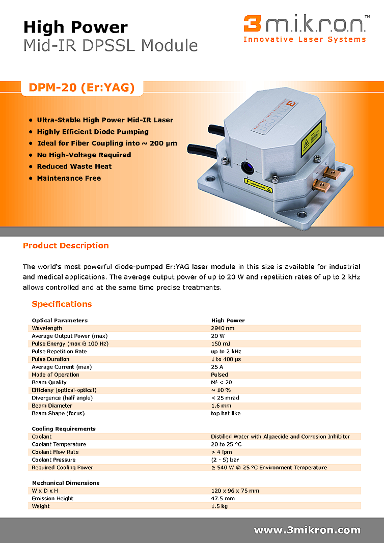 CW Laser, 2940nm, 20W