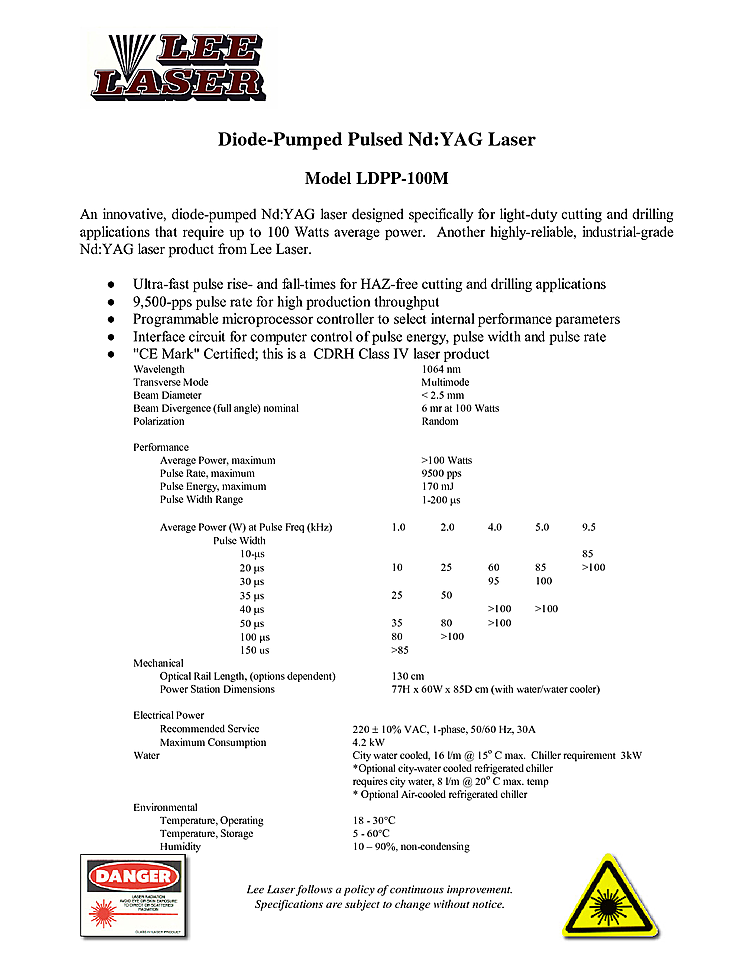 Nd:YAG Laser, CW, 1064nm, 100W