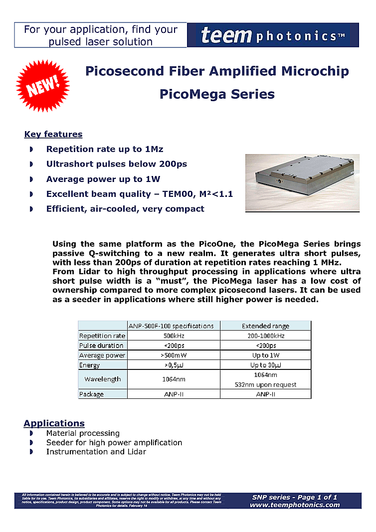 1064 nm Q-Switched Laser, Picosecond, 30µJ