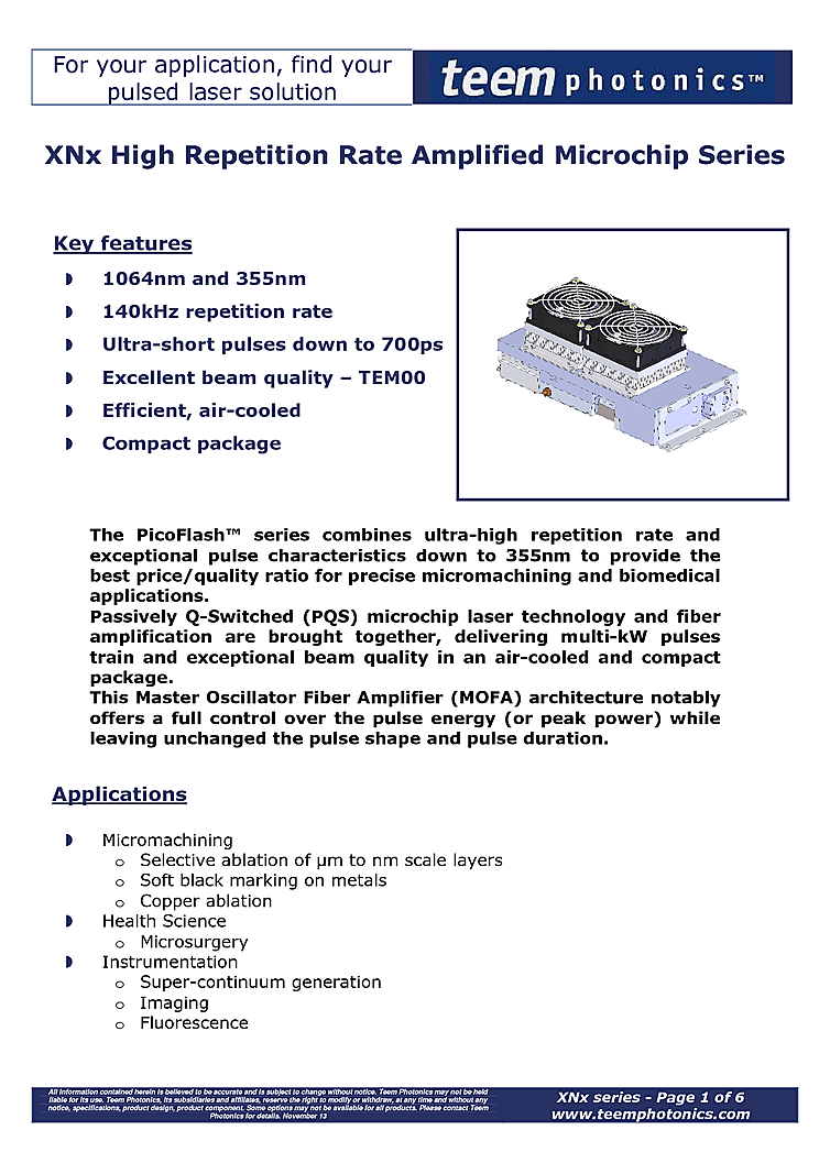 Q-Switched Laser Nanosecond, 355nm, 5µJ