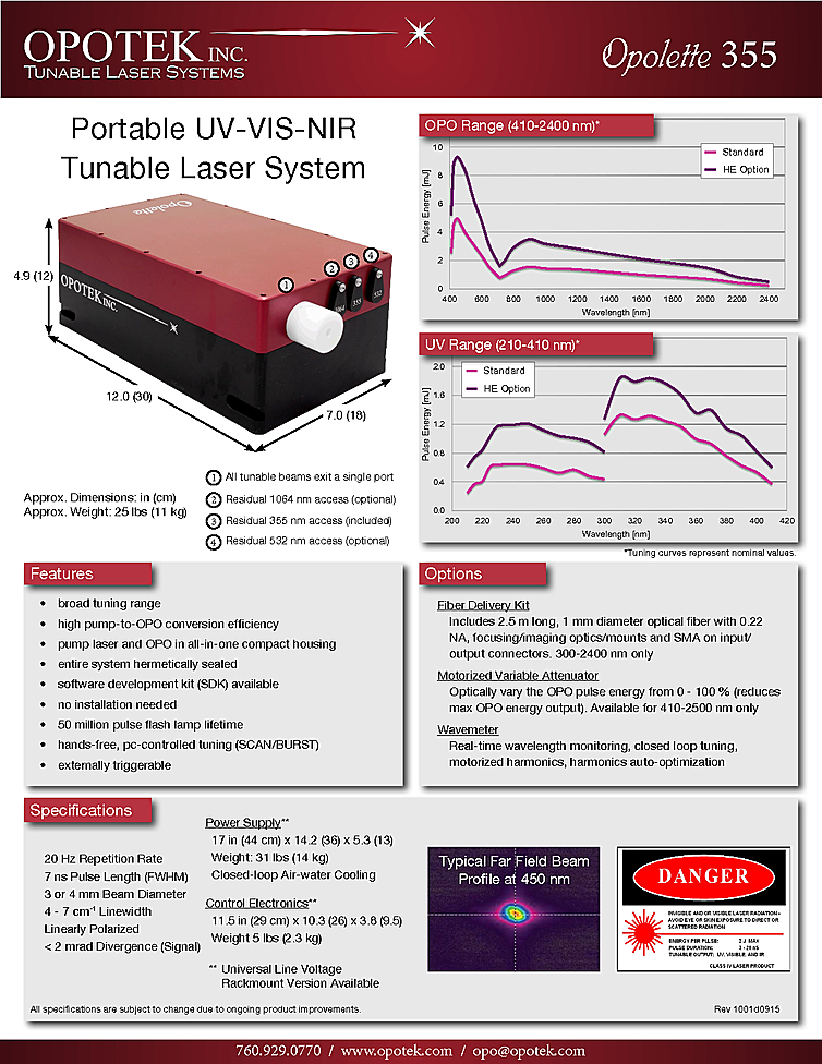 Nanosecond Laser, 210nm-410nm, 1mJ