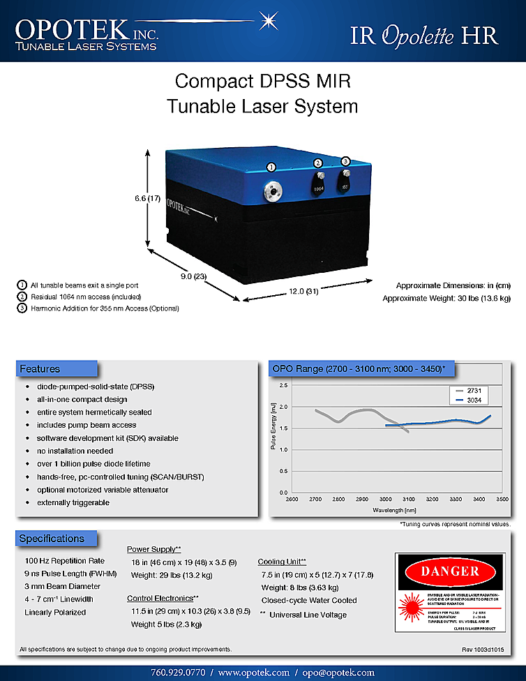 Nanosecond Laser, 2700nm-3100nm, 2mJ