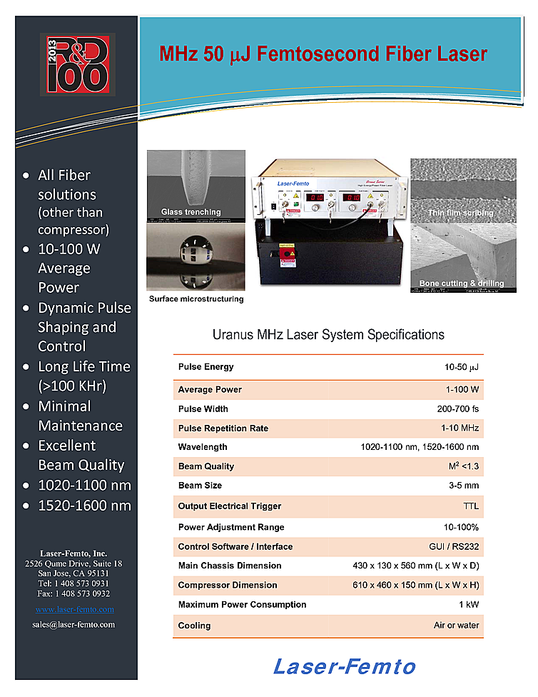 Fiber Laser, Femtosecond, 1020nm, 50µJ