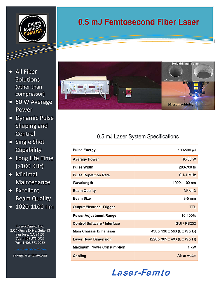 Fiber Laser, Femtosecond, 1020nm, 500µJ
