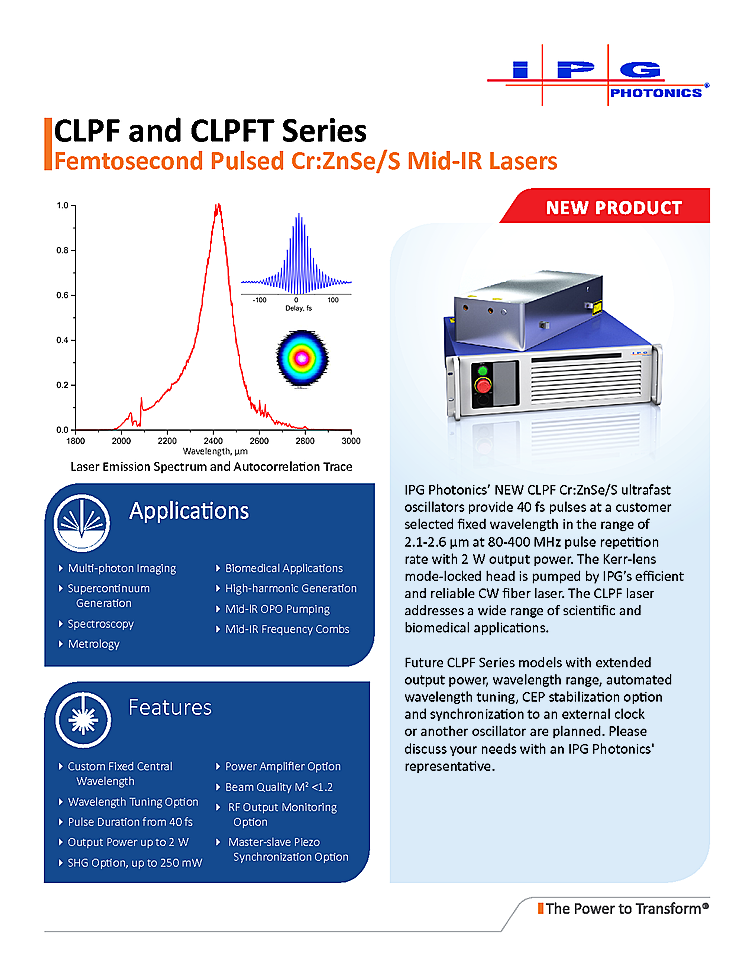 Fiber Laser, Femtosecond, 2400nm, 10nJ