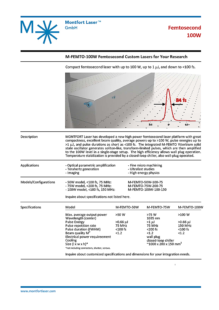 Femtosecond Laser, 1035nm, 100W