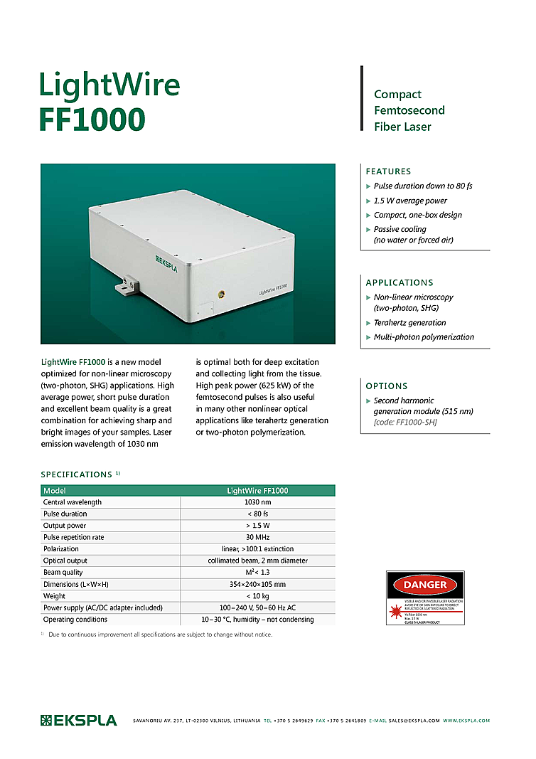 Fiber Laser Femtosecond, 1030nm, 2 Watts