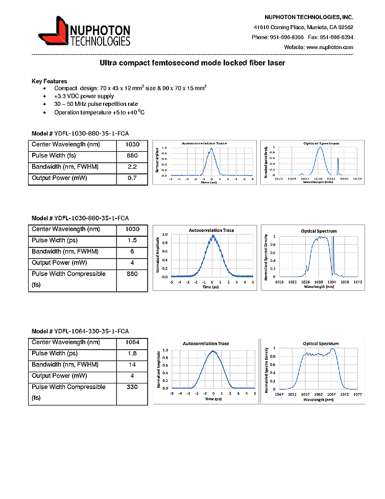 Femtosecond Fiber Laser, 1030nm, 4mW