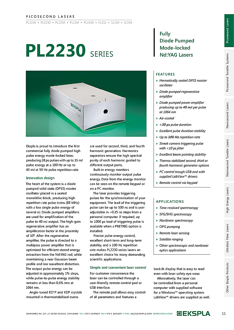 1064 nm Nd:YAG Laser, Picosecond, 40mJ