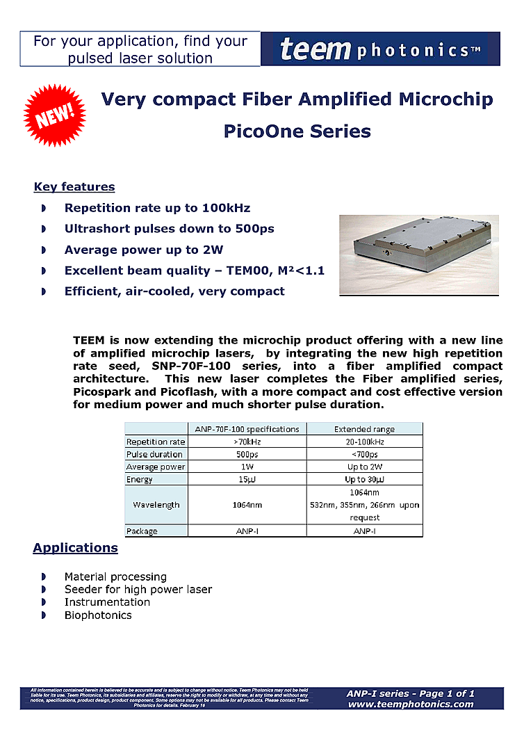 1064 nm Q-Switched Laser, Picosecond 15 µJ