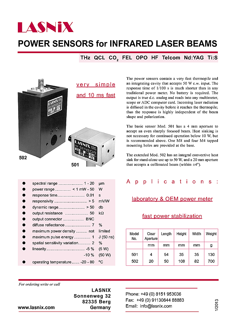 Optical Power Sensor, 1mW-50W