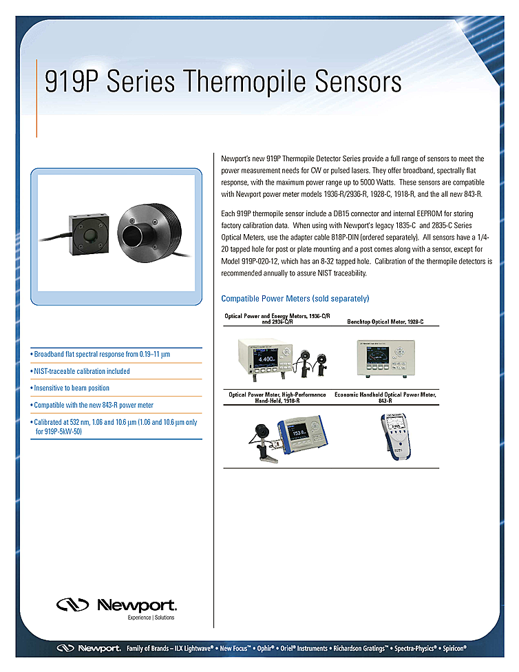 Optical Power Sensor, 2µW-3W