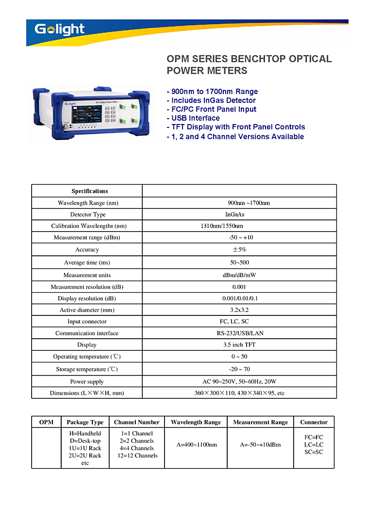 Optical Power Meter with InGaAs Detector,  FC/PC Connector