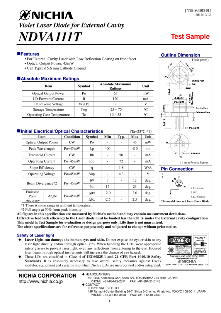 400nm-410nm | 65mW Diode Laser