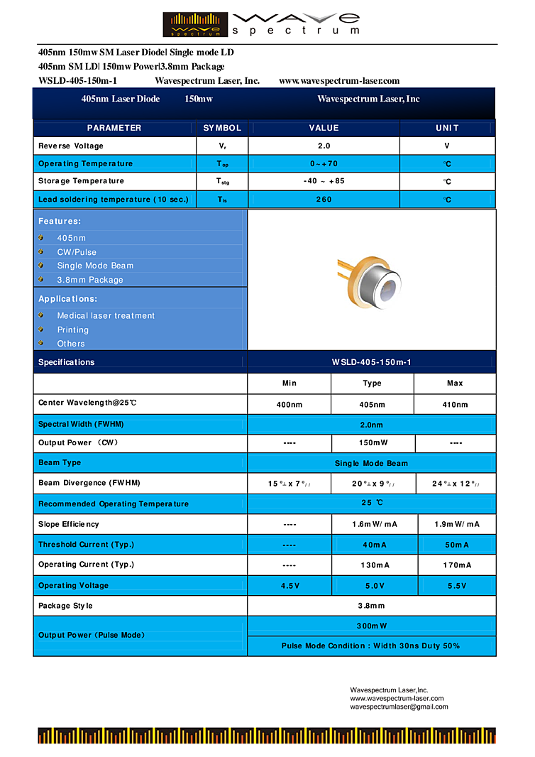 GaN 405nm Laser Diode | 50mW