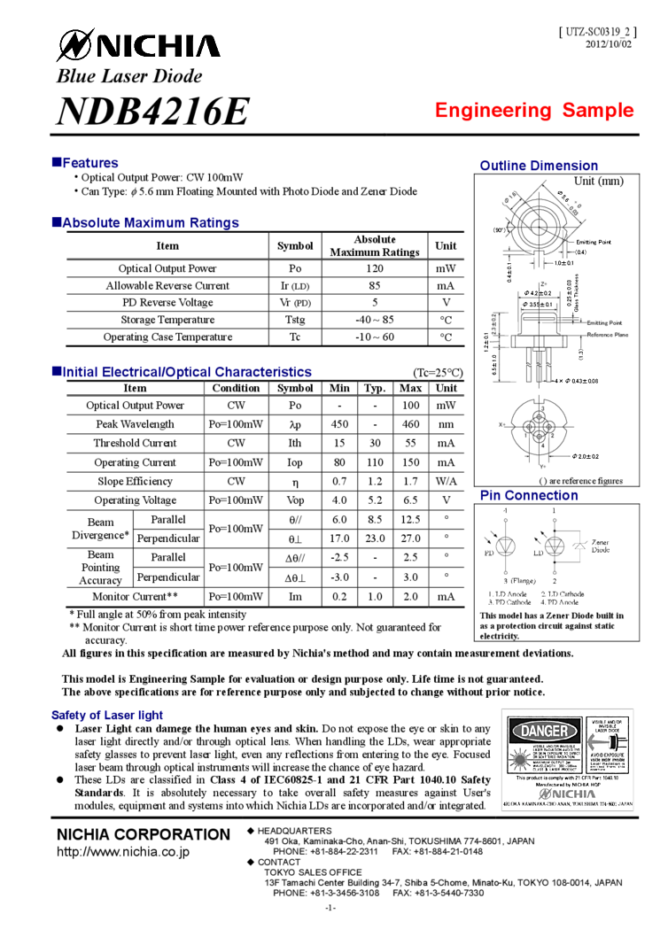 450nm-460nm Blue Lasers