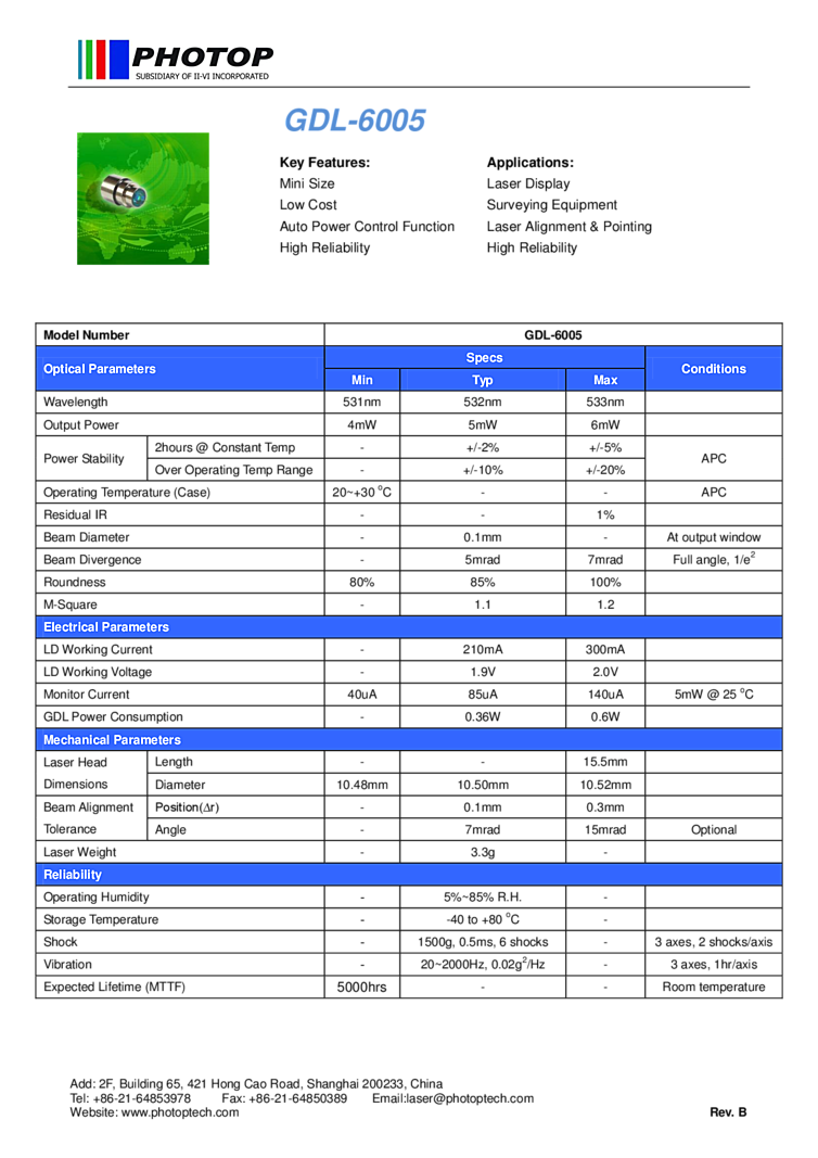 532nm Laser Diode | 5mW