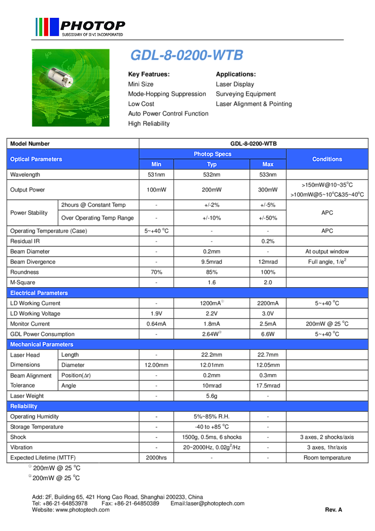 532nm Laser Diode | 200mW