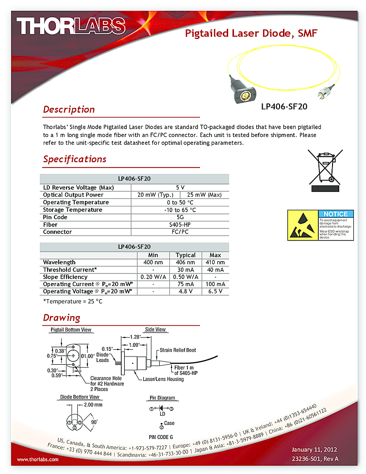 406nm Laser Diode | 25mW | GaN