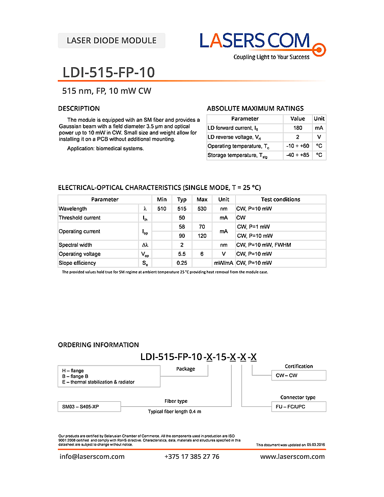 515nm, 20mW, Fabry-Perot