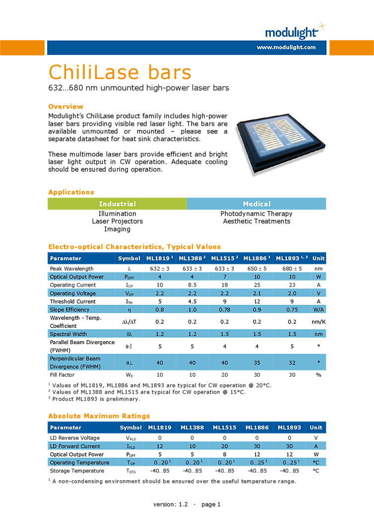 632nm High Power Laser Diode Bar