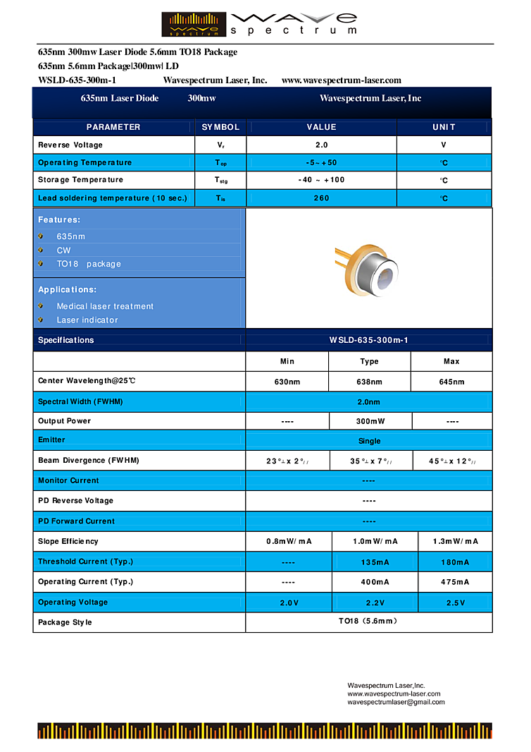 635nm Laser Diode, 300mW