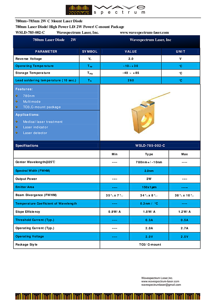 780nm, 2W from Wavespectrum Laser