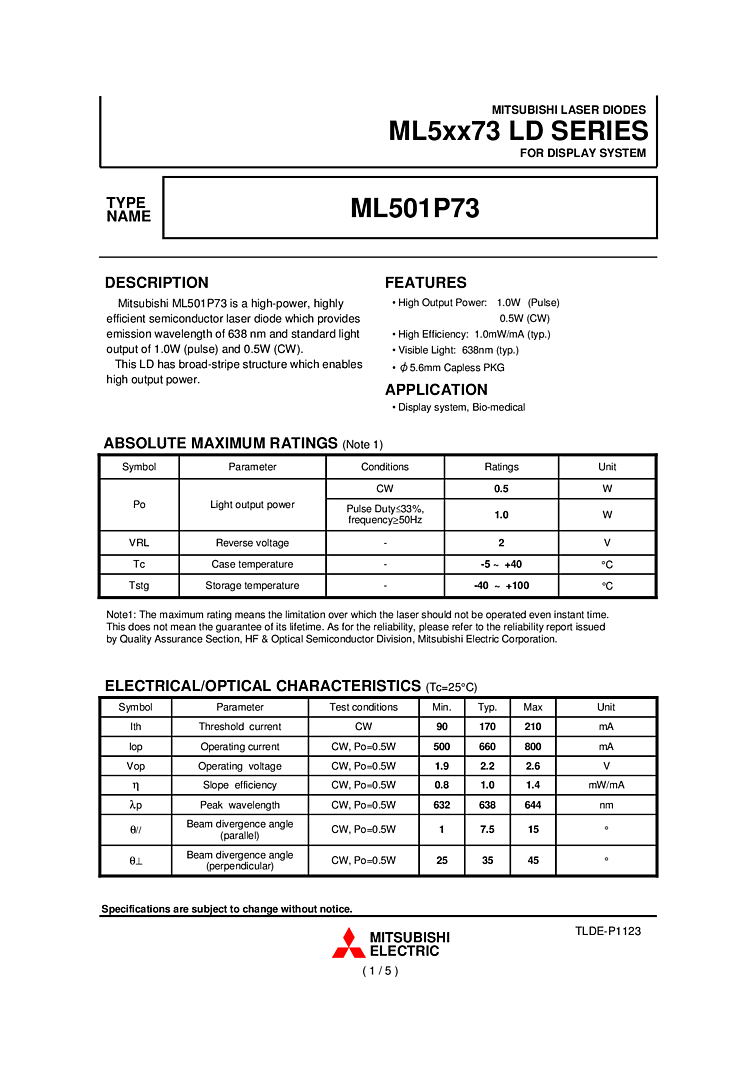 638nm 1 Watt Laser Diode