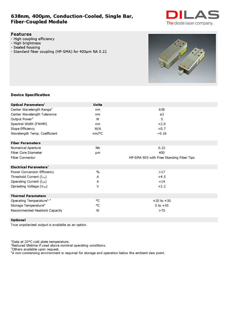 High Power Laser Diode | 638nm 5W