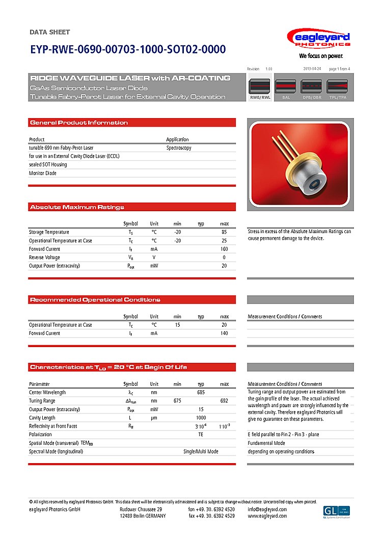 685nm 15mW Gain Chip