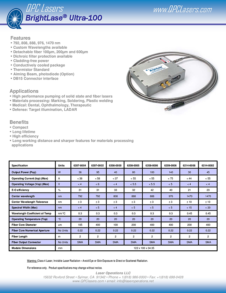 792nm, 95Watts, fiber coupled