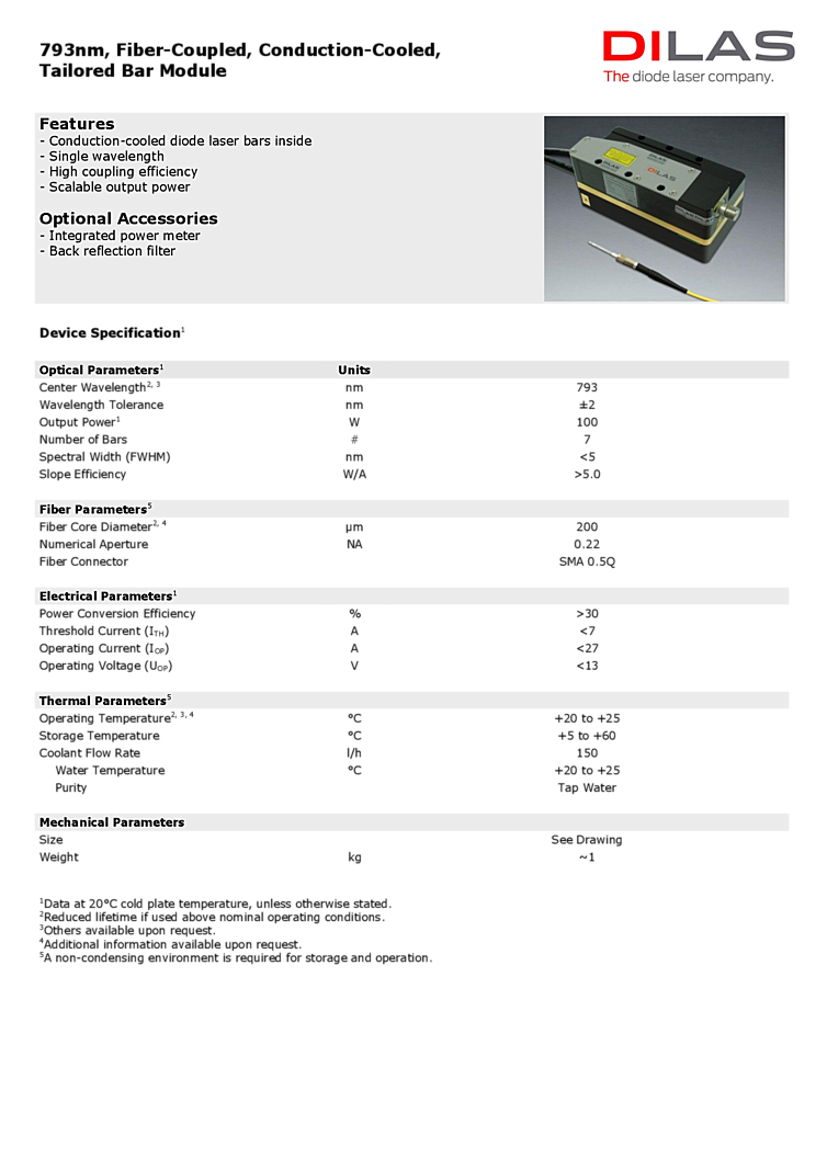 793nm, 100W, Tailored Bar Module